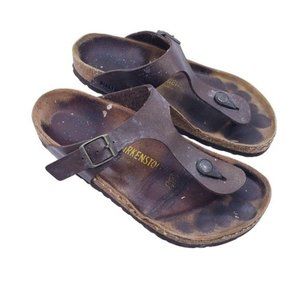Birkenstock Gizeh Brown Slip On Leather Thong Sandals Women's Size 6